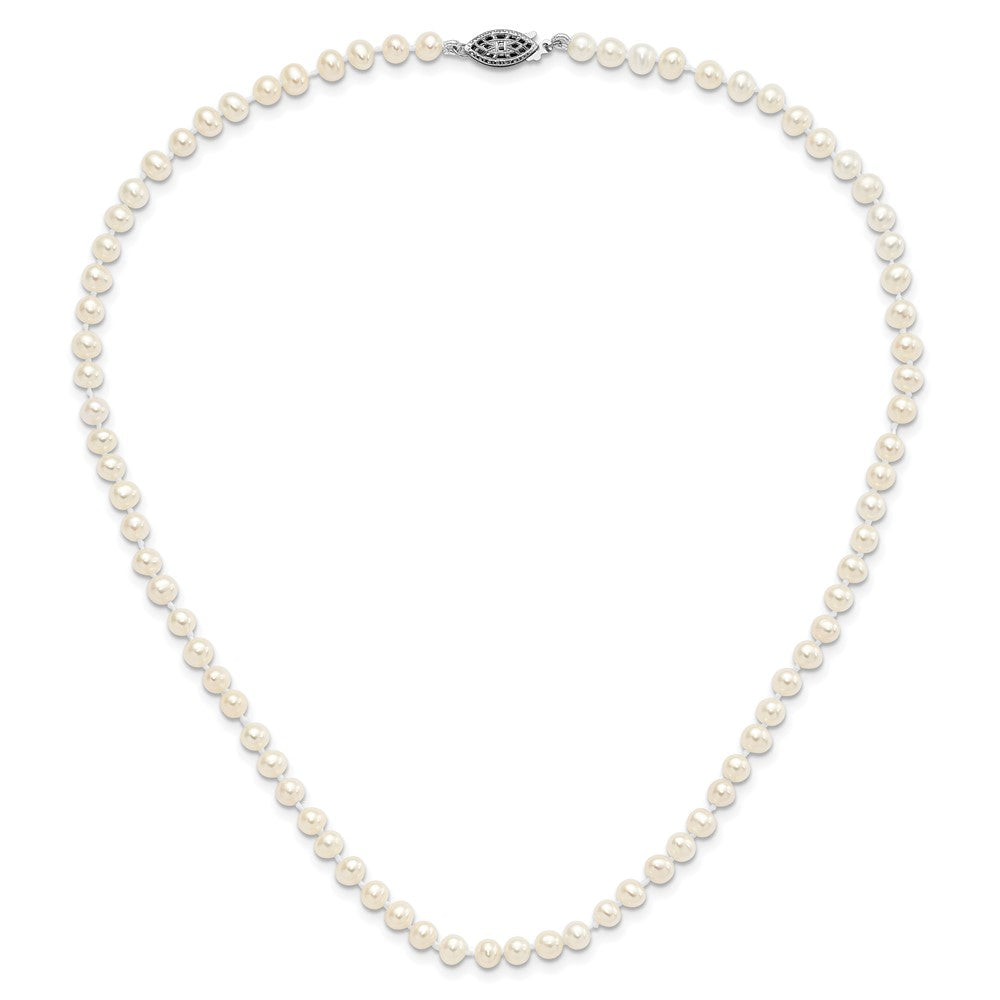 PSSN Sterling Silver Rhodium-plated 4-5mm White Near-Round Freshwater Cultured Pearl 16 inch Necklace