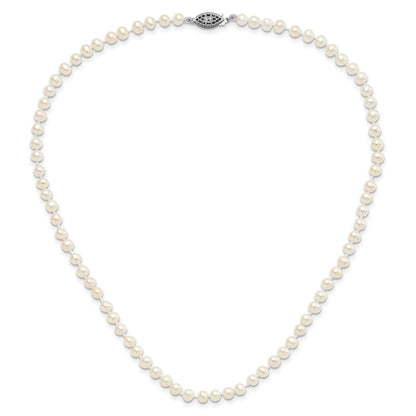 PSSN Sterling Silver Rhodium-plated 4-5mm White Near-Round Freshwater Cultured Pearl 16 inch Necklace