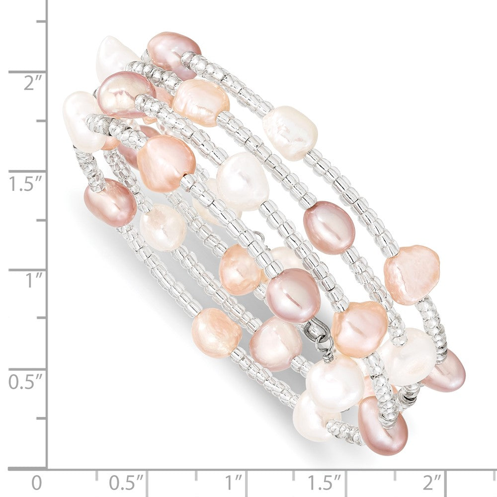 PB 6-7mm Multicolored Baroque Freshwater Cultured Pearl and Glass Beaded Wrap Bracelet
