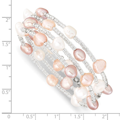 PB 6-7mm Multicolored Baroque Freshwater Cultured Pearl and Glass Beaded Wrap Bracelet