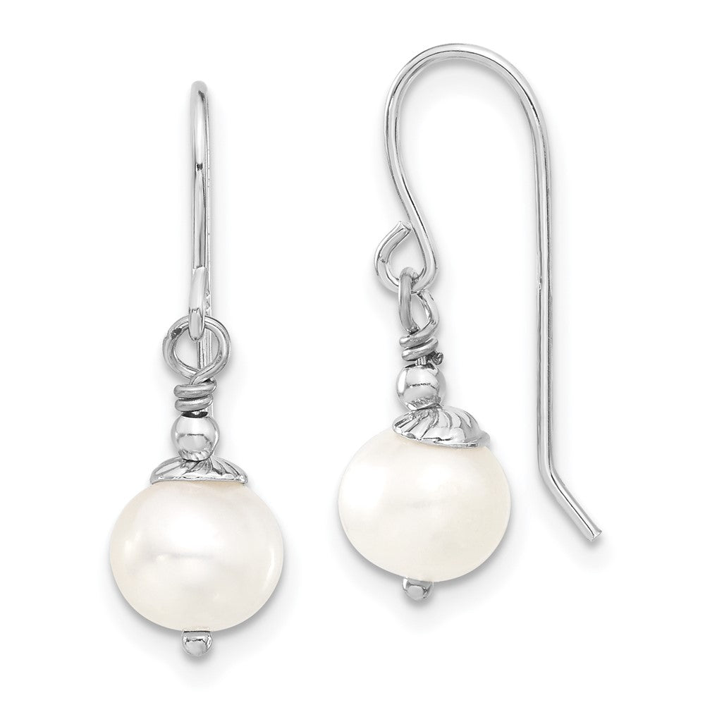 PSSN Sterling Silver Rhodium-plated 7-8mm White Semi-Round Freshwater Cultured Pearl 18 inch Necklace and Dangle Earrings Set