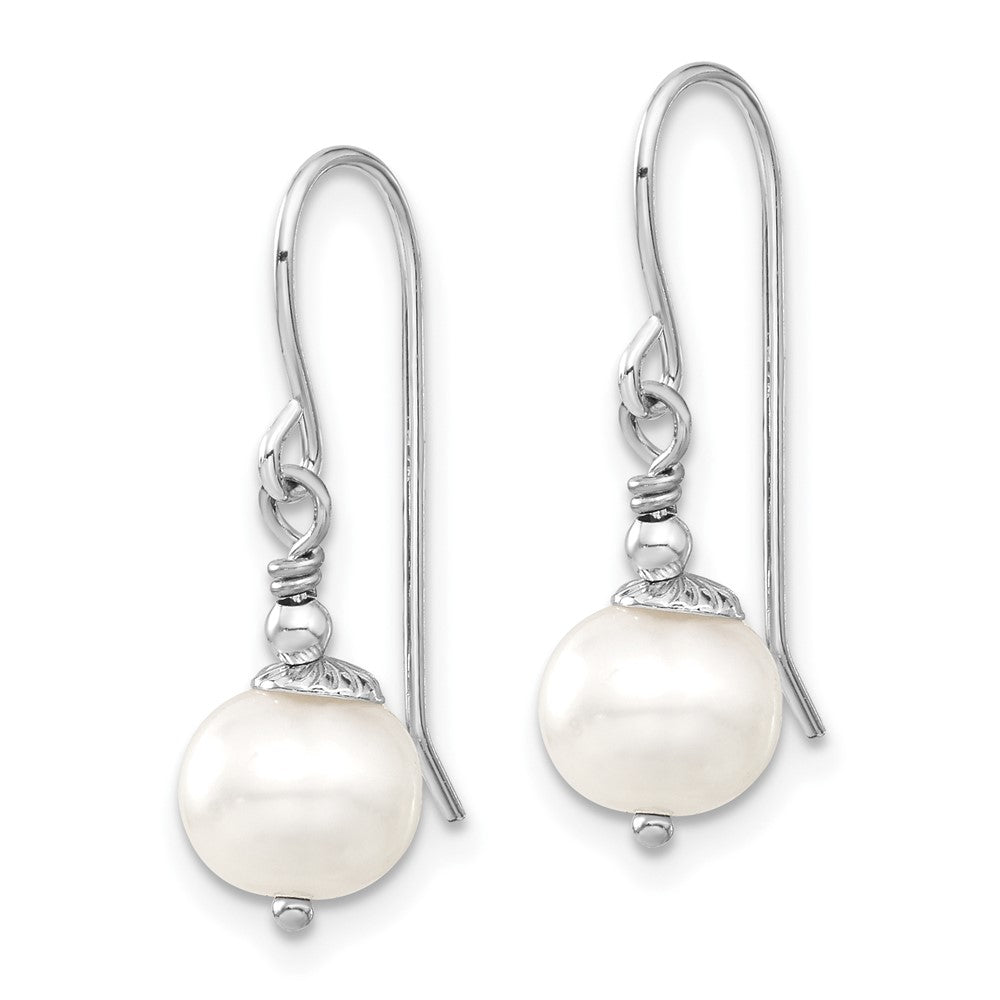 PSSN Sterling Silver Rhodium-plated 7-8mm White Semi-Round Freshwater Cultured Pearl 18 inch Necklace and Dangle Earrings Set