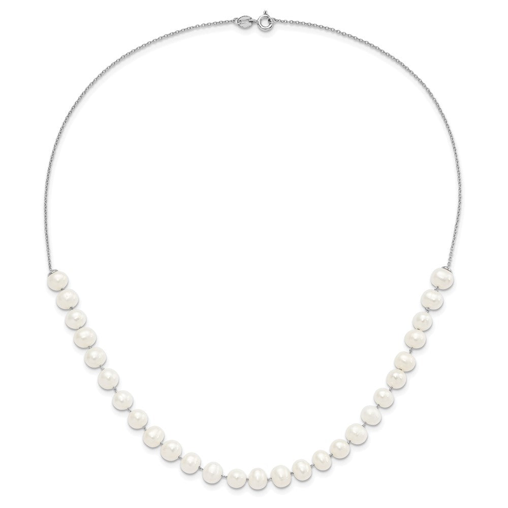 PSSN Sterling Silver Rhodium-plated 7-8mm White Semi-Round Freshwater Cultured Pearl 18 inch Necklace and Dangle Earrings Set