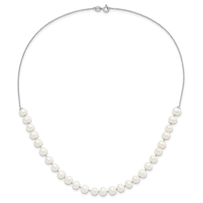PSSN Sterling Silver Rhodium-plated 7-8mm White Semi-Round Freshwater Cultured Pearl 18 inch Necklace and Dangle Earrings Set