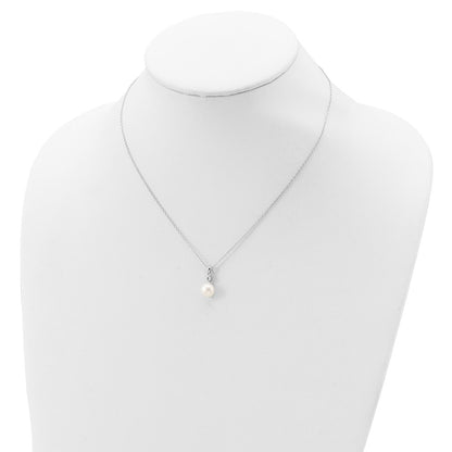 PSSN Sterling Silver Rhodium-plated 8-9mm White Button Freshwater Cultured Pearl and CZ 17 inch Necklace and Post Earrings Set