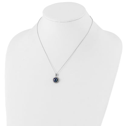 PSSN Sterling Silver Rhodium-plated 8-9mm Black Button Freshwater Cultured Pearl and CZ 17 inch Necklace and Post Earrings Set