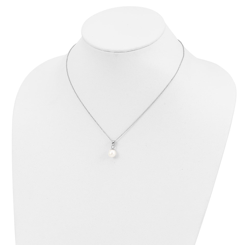 PSSN Sterling Silver Rhodium-plated 6-7mm White Teardrop Freshwater Cultured Pearl 17 inch Necklace and Button Post Earrings Set