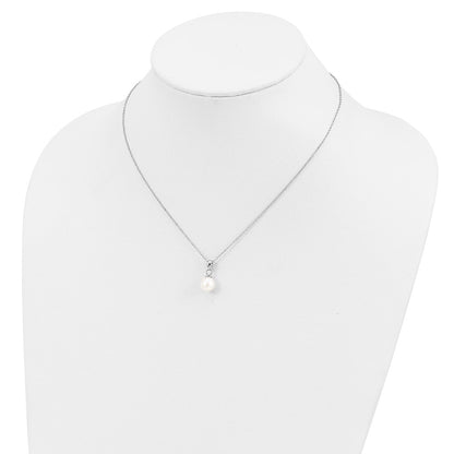 PSSN Sterling Silver Rhodium-plated 6-7mm White Teardrop Freshwater Cultured Pearl 17 inch Necklace and Button Post Earrings Set