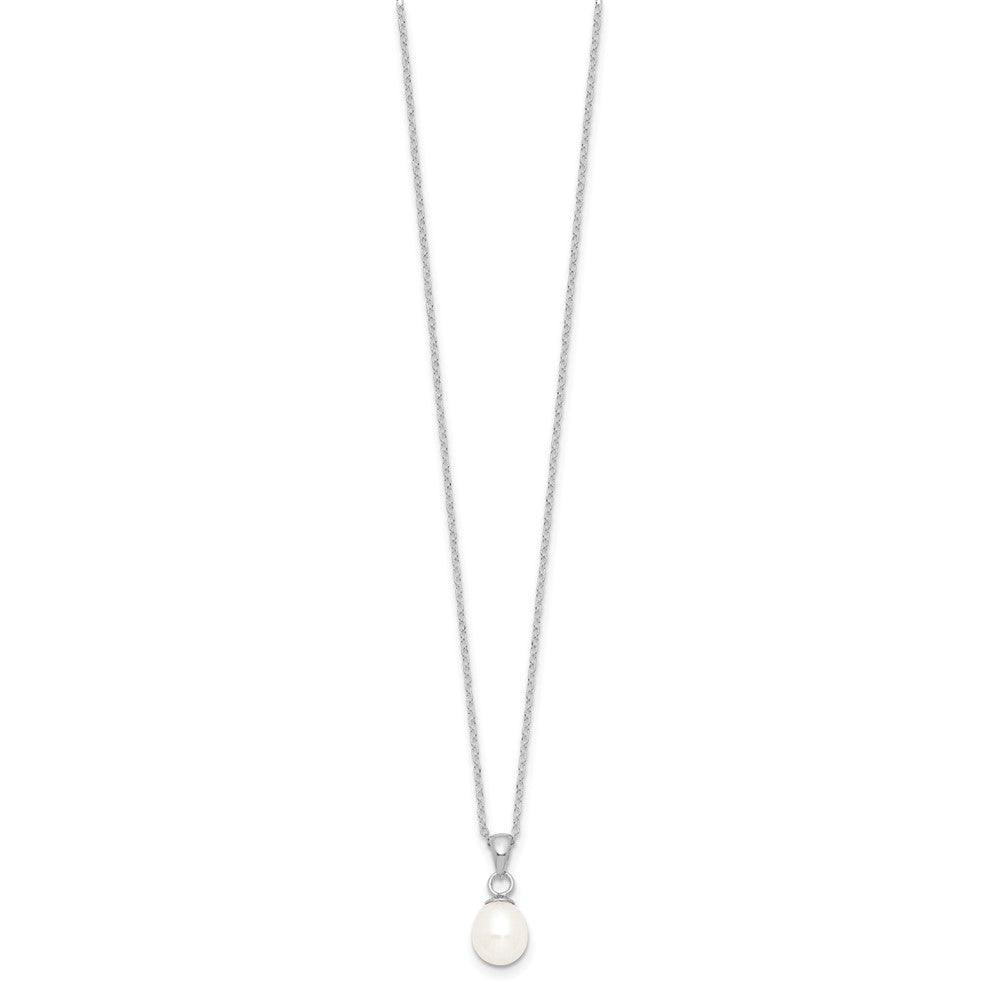 PSSN Sterling Silver Rhodium-plated 6-7mm White Teardrop Freshwater Cultured Pearl 17 inch Necklace and Button Post Earrings Set
