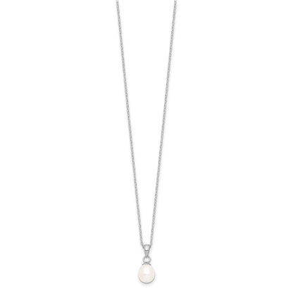 PSSN Sterling Silver Rhodium-plated 6-7mm White Teardrop Freshwater Cultured Pearl 17 inch Necklace and Button Post Earrings Set