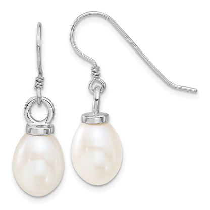 PSSN Sterling Silver Rhodium-plated 10-11mm White Teardrop Freshwater Cultured Pearl 17 inch Necklace and Dangle Earrings Set