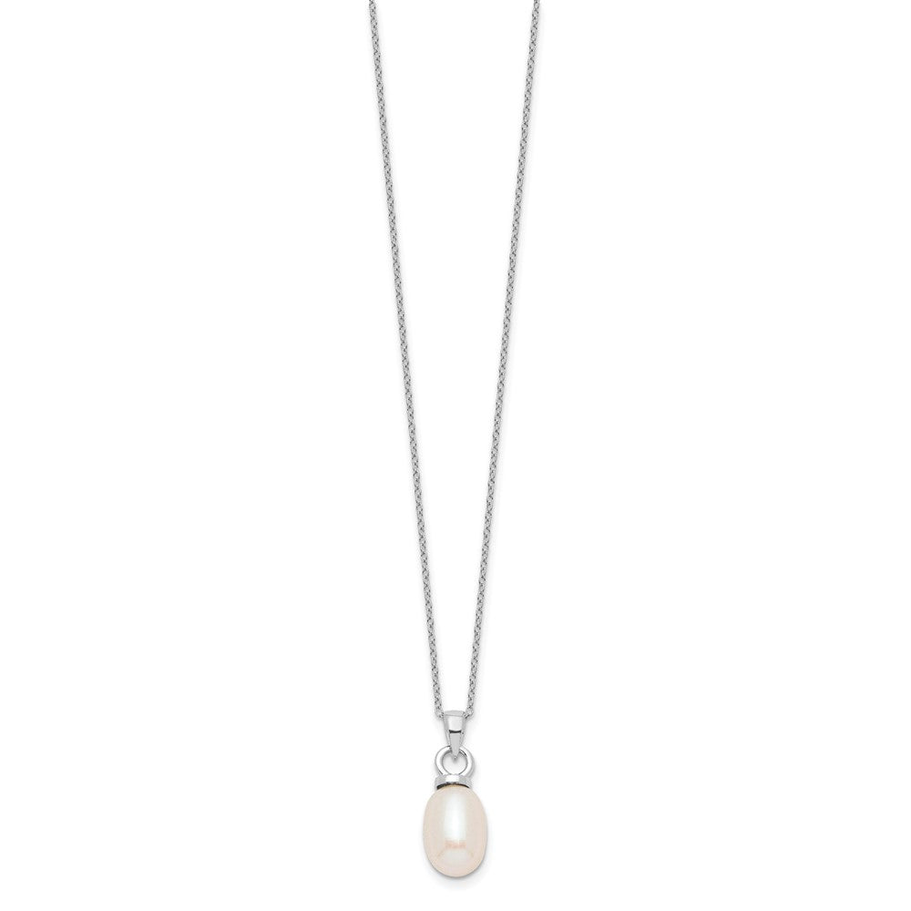 PSSN Sterling Silver Rhodium-plated 10-11mm White Teardrop Freshwater Cultured Pearl 17 inch Necklace and Dangle Earrings Set