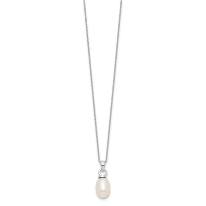 PSSN Sterling Silver Rhodium-plated 10-11mm White Teardrop Freshwater Cultured Pearl 17 inch Necklace and Dangle Earrings Set