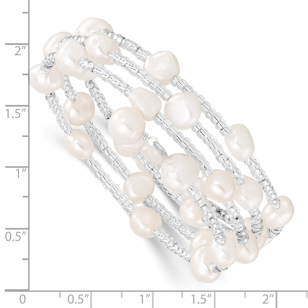 PB 7-8mm White Baroque Freshwater Cultured Pearl and Glass Beaded Wrap Bracelet