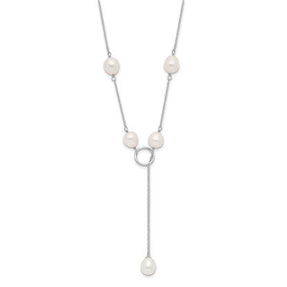 PSSN Sterling Silver Rhodium-plated 7-8mm White Teardrop Freshwater Cultured Pearl 13-Station Adjustable Drop Toggle 19 inch Necklace