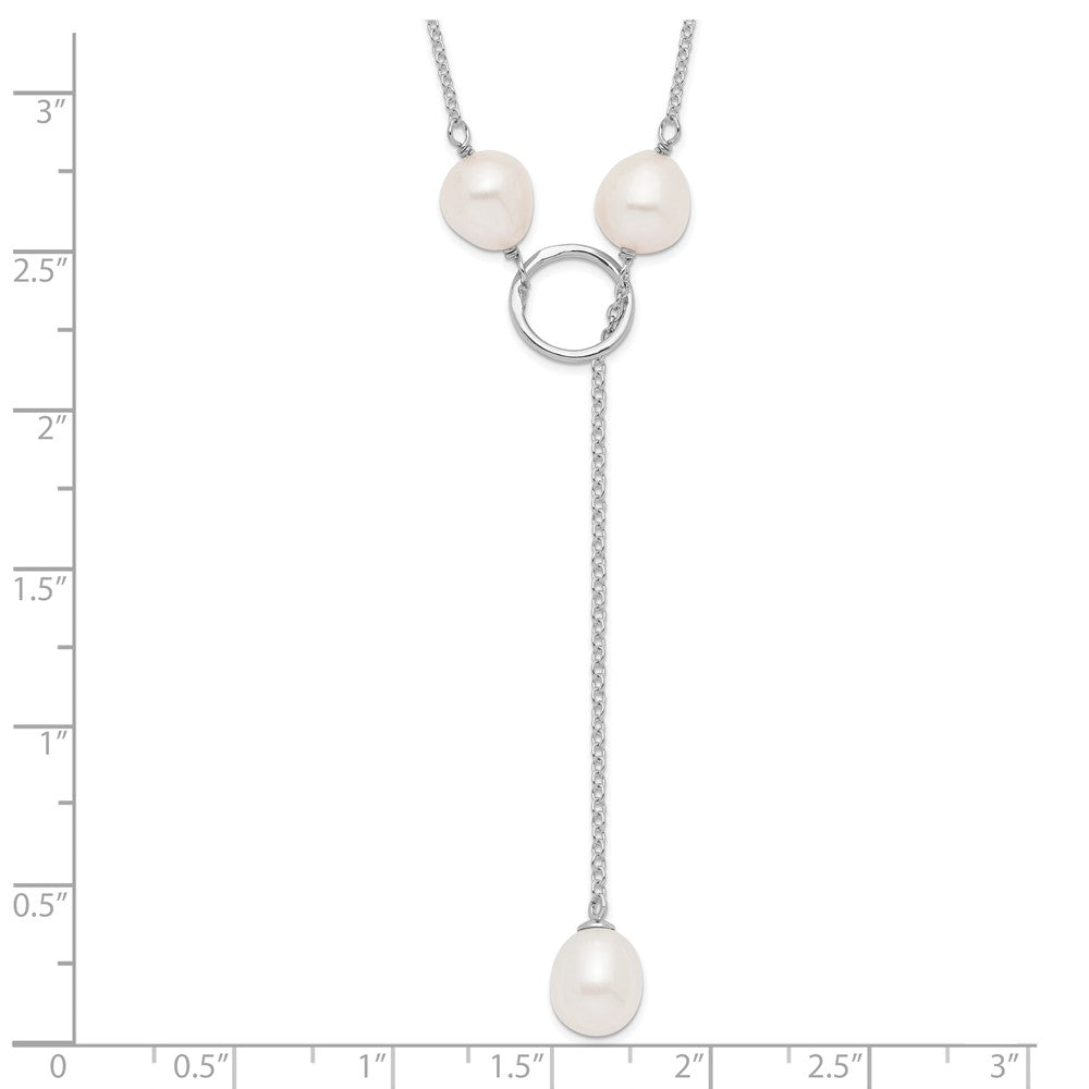 PSSN Sterling Silver Rhodium-plated 7-8mm White Teardrop Freshwater Cultured Pearl 13-Station Adjustable Drop Toggle 19 inch Necklace