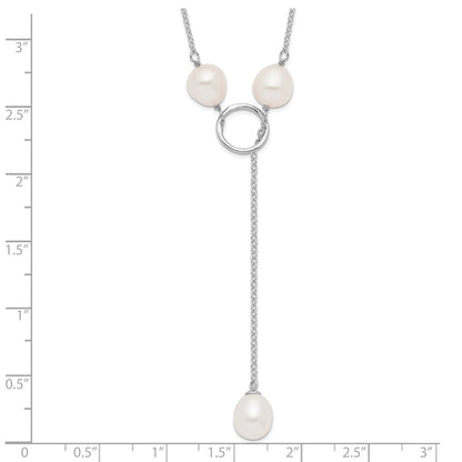 PSSN Sterling Silver Rhodium-plated 7-8mm White Teardrop Freshwater Cultured Pearl 13-Station Adjustable Drop Toggle 19 inch Necklace