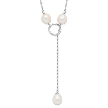 PSSN Sterling Silver Rhodium-plated 7-8mm White Teardrop Freshwater Cultured Pearl 13-Station Adjustable Drop Toggle 19 inch Necklace