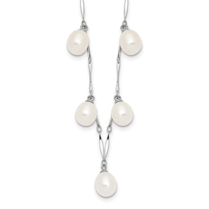 PSSN Sterling Silver Rhodium-plated 7-8mm White Teardrop Freshwater Cultured Pearl 7-Station 17.5 inch Necklace