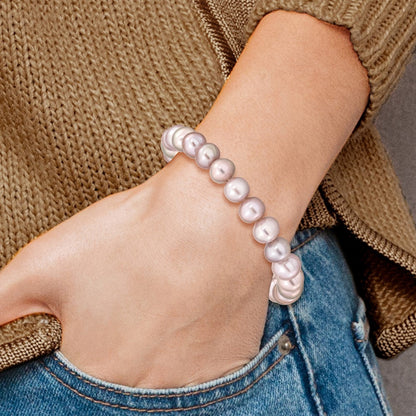 PB 8-9mm Pink Near-round Freshwater Cultured Pearl Stretch Bracelet
