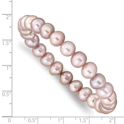 PB 8-9mm Pink Near-round Freshwater Cultured Pearl Stretch Bracelet
