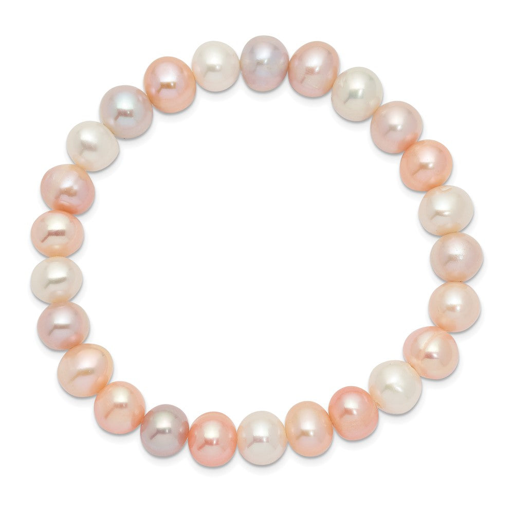 PB 8-9mm White, Pink and Purple Near-Round Freshwater Cultured Pearl Stretch Bracelet