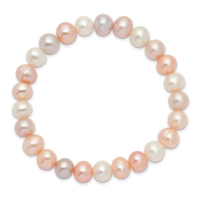 PB 8-9mm White, Pink and Purple Near-Round Freshwater Cultured Pearl Stretch Bracelet