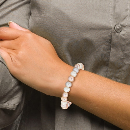 PB 8-9mm White, Pink and Purple Near-Round Freshwater Cultured Pearl Stretch Bracelet