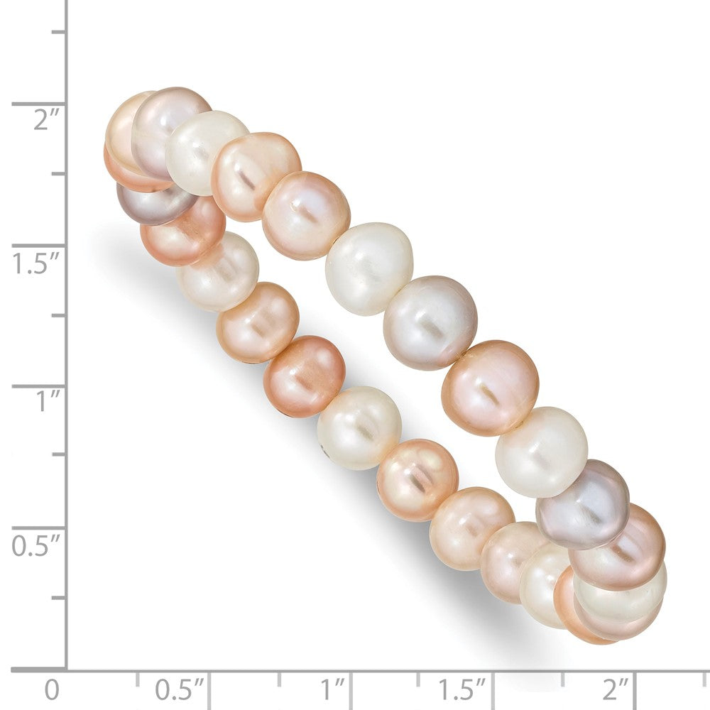 PB 8-9mm White, Pink and Purple Near-Round Freshwater Cultured Pearl Stretch Bracelet
