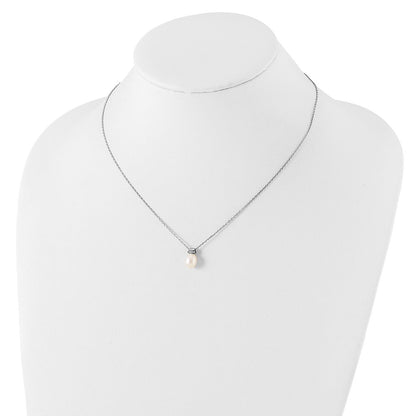 PSSN Sterling Silver Rhodium-plated 7-7.5mm White Rice Freshwater Cultured Pearl 16 inch with 1.5 inch Extension Necklace