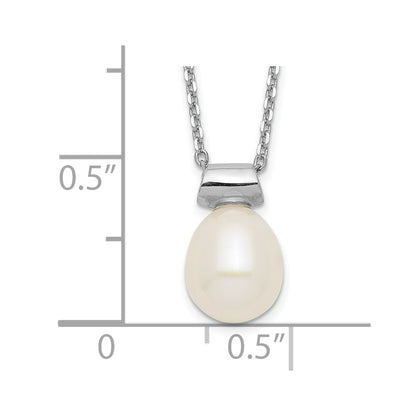 PSSN Sterling Silver Rhodium-plated 7-7.5mm White Rice Freshwater Cultured Pearl 16 inch with 1.5 inch Extension Necklace