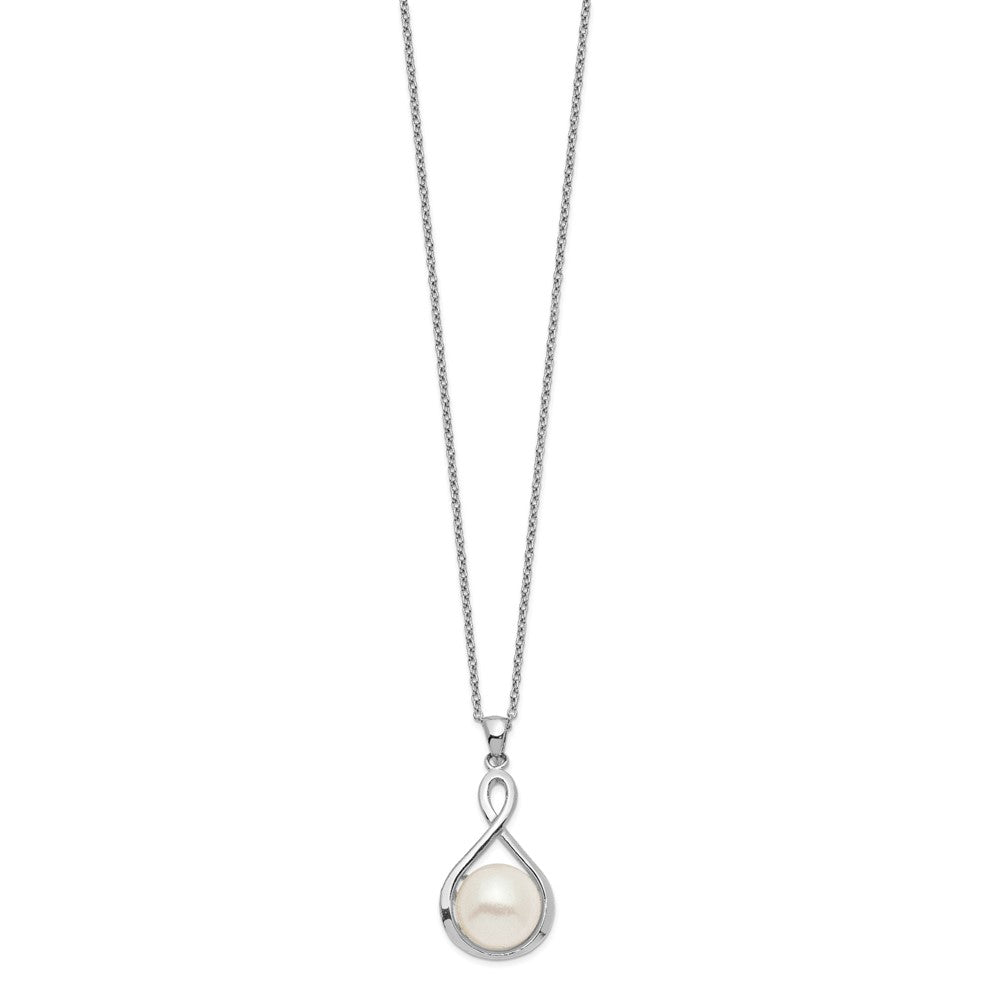 PSSN Sterling Silver Rhodium-plated 10-11mm White Button Freshwater Cultured Pearl 17 inch Necklace