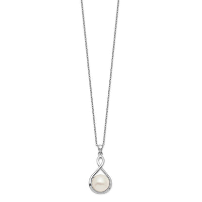 PSSN Sterling Silver Rhodium-plated 10-11mm White Button Freshwater Cultured Pearl 17 inch Necklace