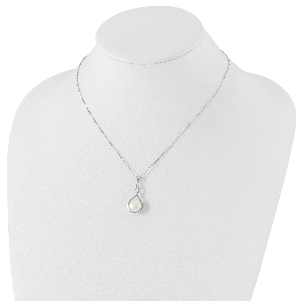 PSSN Sterling Silver Rhodium-plated 10-11mm White Button Freshwater Cultured Pearl 17 inch Necklace