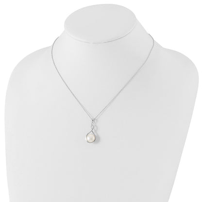 PSSN Sterling Silver Rhodium-plated 10-11mm White Button Freshwater Cultured Pearl 17 inch Necklace