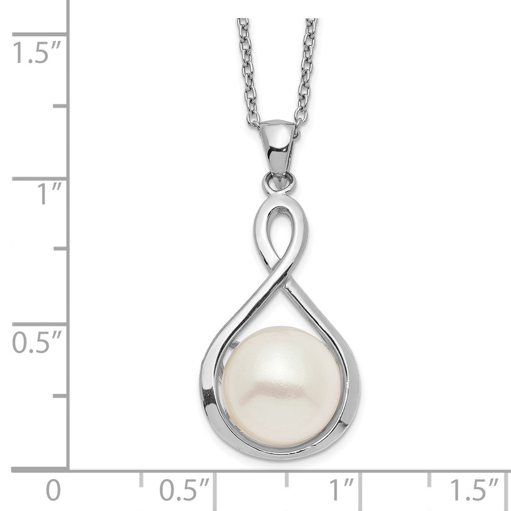 PSSN Sterling Silver Rhodium-plated 10-11mm White Button Freshwater Cultured Pearl 17 inch Necklace
