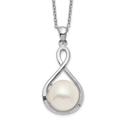 PSSN Sterling Silver Rhodium-plated 10-11mm White Button Freshwater Cultured Pearl 17 inch Necklace