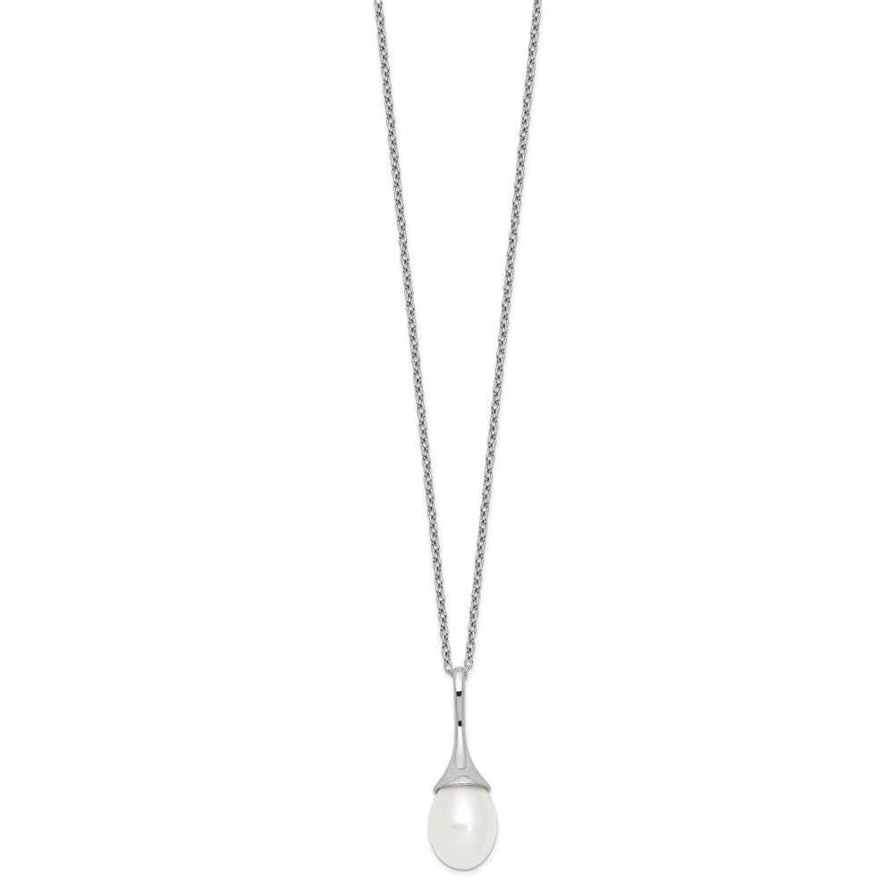 PSSN Sterling Silver Rhodium-plated 8-9mm White Teardrop Freshwater Cultured Pearl 17 inch Necklace