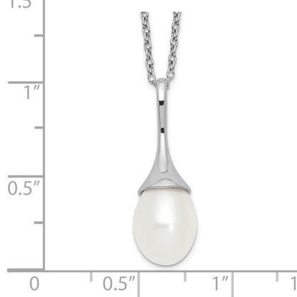 PSSN Sterling Silver Rhodium-plated 8-9mm White Teardrop Freshwater Cultured Pearl 17 inch Necklace