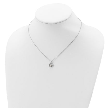PSSN Sterling Silver Rhodium-plated 4-5mm White Button Freshwater Cultured Pearl Heart 17 inch Necklace