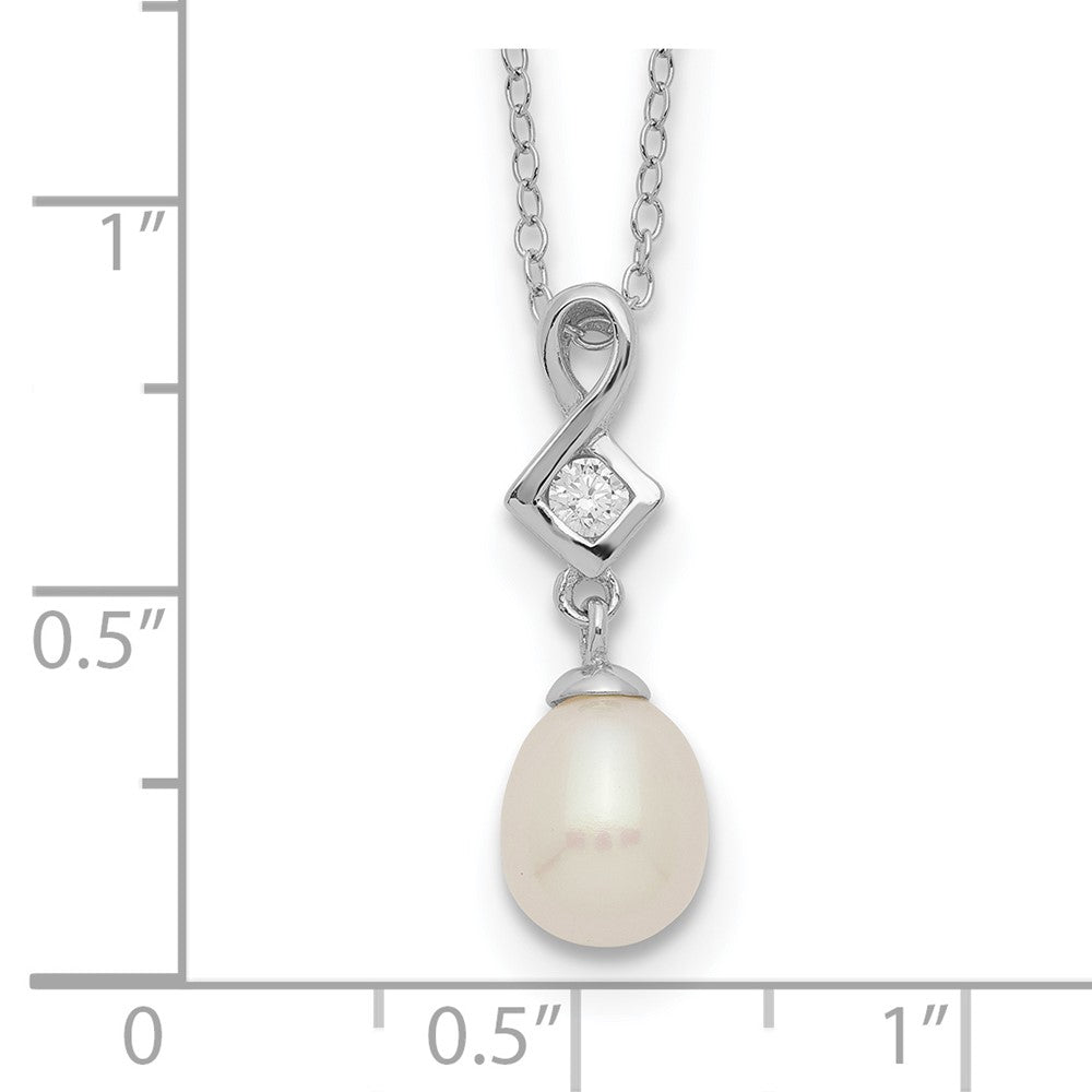 PSSN Sterling Silver Rhodium-plated 6-7mm White Teardrop Freshwater Cultured Pearl and CZ 17 inch Necklace