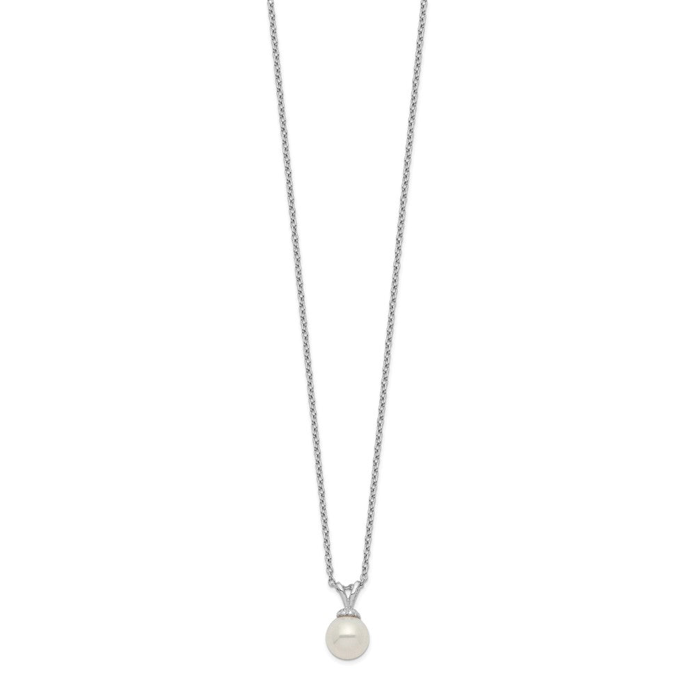 PSSN Sterling Silver Rhodium-plated 7-7.5mm White Round Freshwater Cultured Pearl 17 inch Necklace