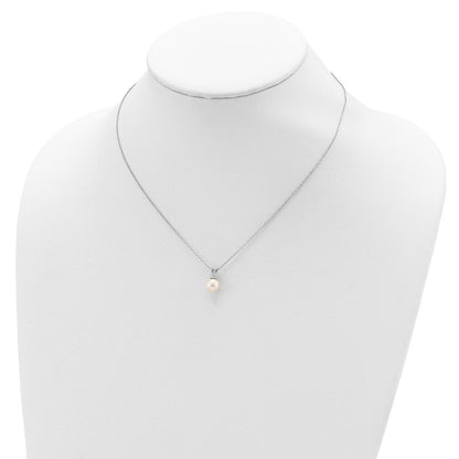 PSSN Sterling Silver Rhodium-plated 7-7.5mm White Round Freshwater Cultured Pearl 17 inch Necklace