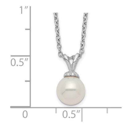 PSSN Sterling Silver Rhodium-plated 7-7.5mm White Round Freshwater Cultured Pearl 17 inch Necklace