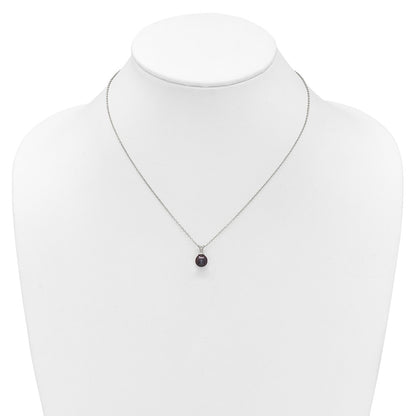 PSSN Sterling Silver Rhodium-plated 7-7.5mm Round Black Freshwater Cultured Pearl 17 inch Necklace