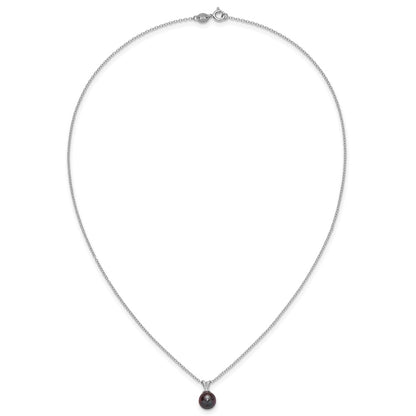 PSSN Sterling Silver Rhodium-plated 7-7.5mm Round Black Freshwater Cultured Pearl 17 inch Necklace