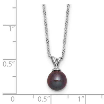 PSSN Sterling Silver Rhodium-plated 7-7.5mm Round Black Freshwater Cultured Pearl 17 inch Necklace