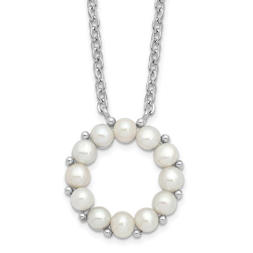 PSSN Sterling Silver Rhodium-plated 3-3.5mm White Button Freshwater Cultured Pearl 16 inch with 1.75 inch Extension Necklace
