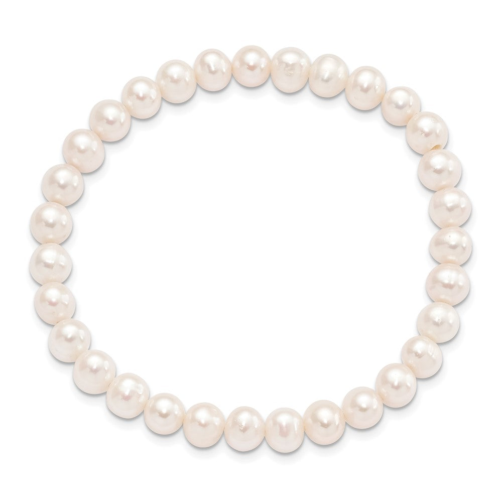 PB 6-7mm White Semi-round Freshwater Cultured Pearl Stretch Bracelet