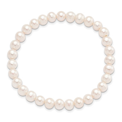 PB 6-7mm White Semi-round Freshwater Cultured Pearl Stretch Bracelet